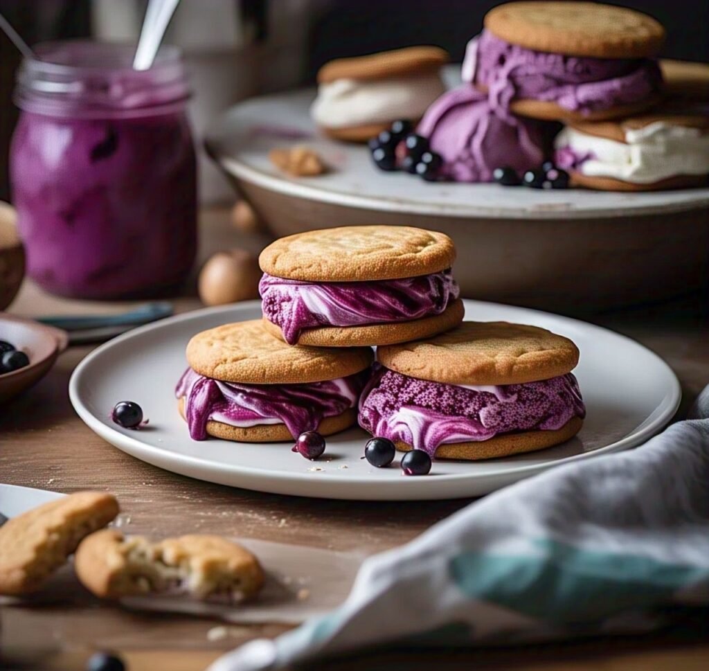 Blackcurrant ripple ice cream sandwich